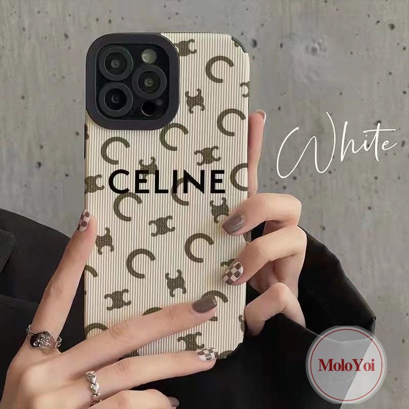 IPHONE Case Eropa Dan Amerika Kompatibel Untuk Iphone11 14 13 12 Pro MAX 7Plus XR XS X Max8 7Plus Stiker Tekstur Kulit Mewah Trendy Merek C.E.L.I.N.E. Sarung Hp Lembut