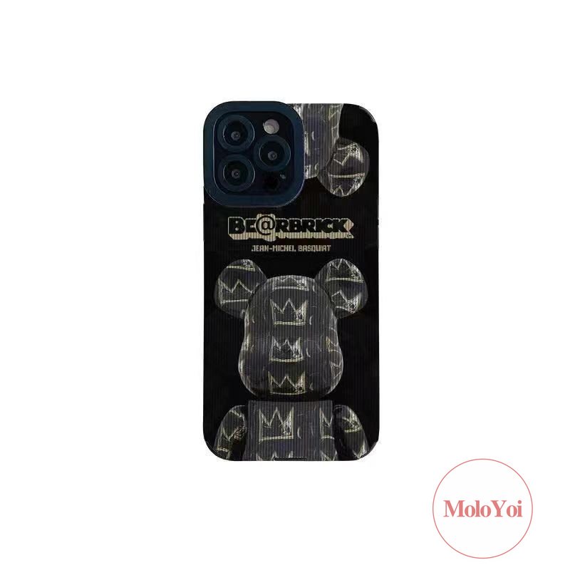 IPHONE Casing Stiker Tekstur Kulit Mewah Kompatibel Untuk Iphone7 8plus11 14 12 13 Pro MAX 7Plus XR X XS MAX Merek Trendi Bearbrick Mahkota Beruang Kekerasan Lembut Phone Cover