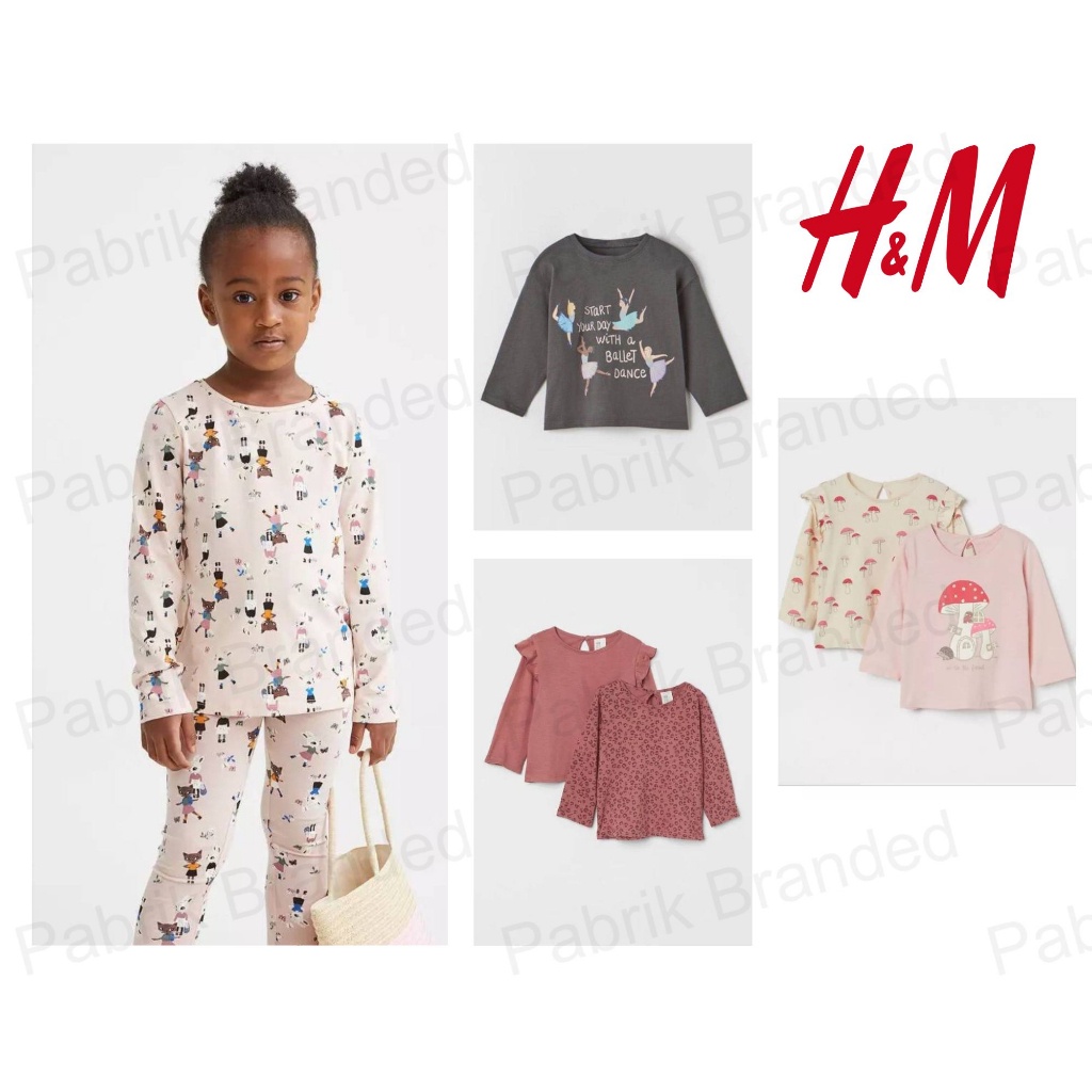 pabrik branded H*m Hnm tee kids girls hm kaos baju atasan anak perempuan long sleeve tee #1