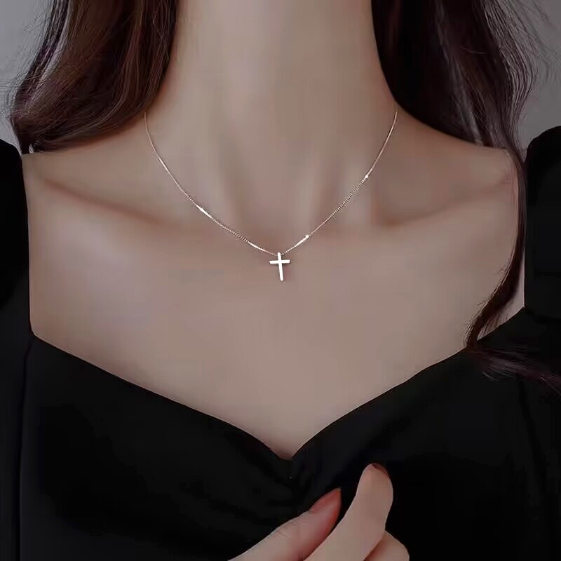 Salib Liontin Kalung Sederhana Perak Rantai Kalung Choker Aksesoris Fashion Perhiasan