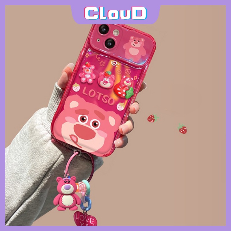 Manyo Case Lucu Untuk Oppo A57 2022 A15 A12 A77 A5s A77S A35 A53 A15s A9 A5 A31 A33 2020 A7 A3s A11K 3D Mainan Kartun Strawberry Bear Flip Make Up Cermin Lembut Shockproof Cover