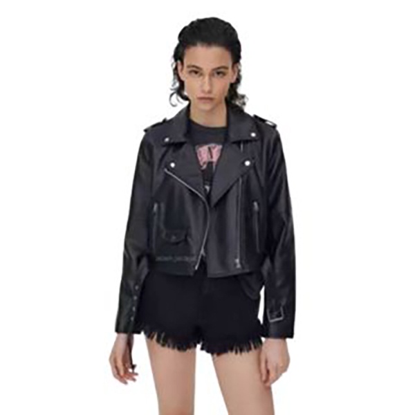 Foratjin- Jaket Kulit Wanita Crop Rock n Roll Ramonez Semi Kulit  Vienna Korea