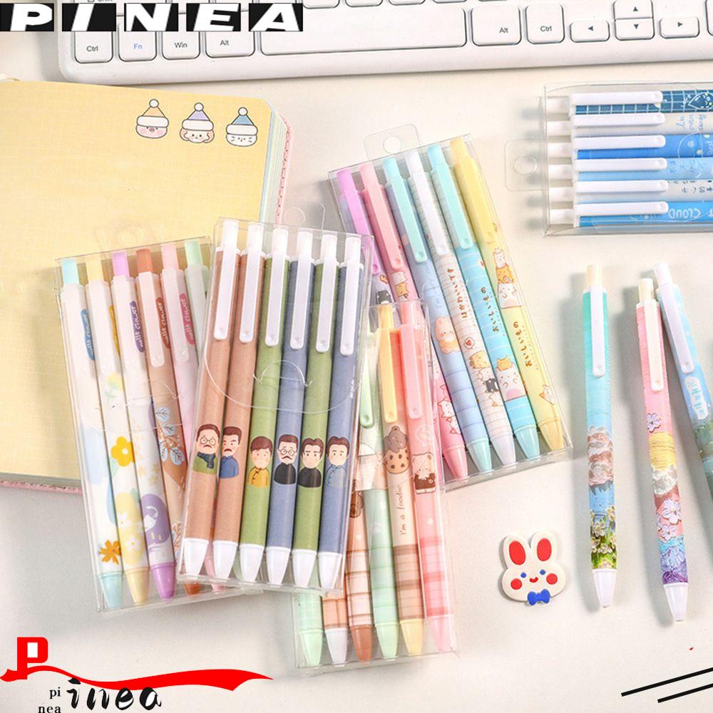 Nanas 6PCS/Box Gel Pulpen Perlengkapan Kantor Sekolah Kotak Press Type Signature Pen