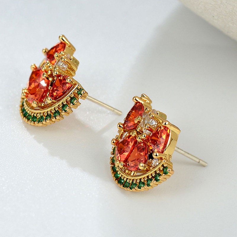 Unik Unik Buah Semangka Merah Gaya Baru Trendi Desain Unik Cahaya Mewah Anting High-End