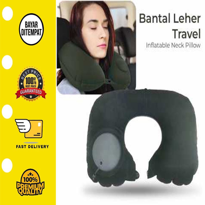 ✅ BISA COD Bantal Leher Travel Tiup Otomatis Inflatable Neck Pillow