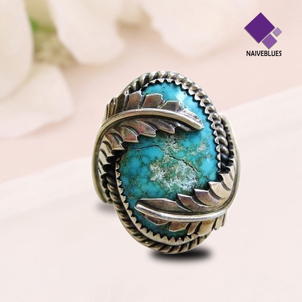 &lt; Naiveblues &gt; Daun Vintage Cover Artificial Turquoise Ring Pesta Pernikahan Pertunangan