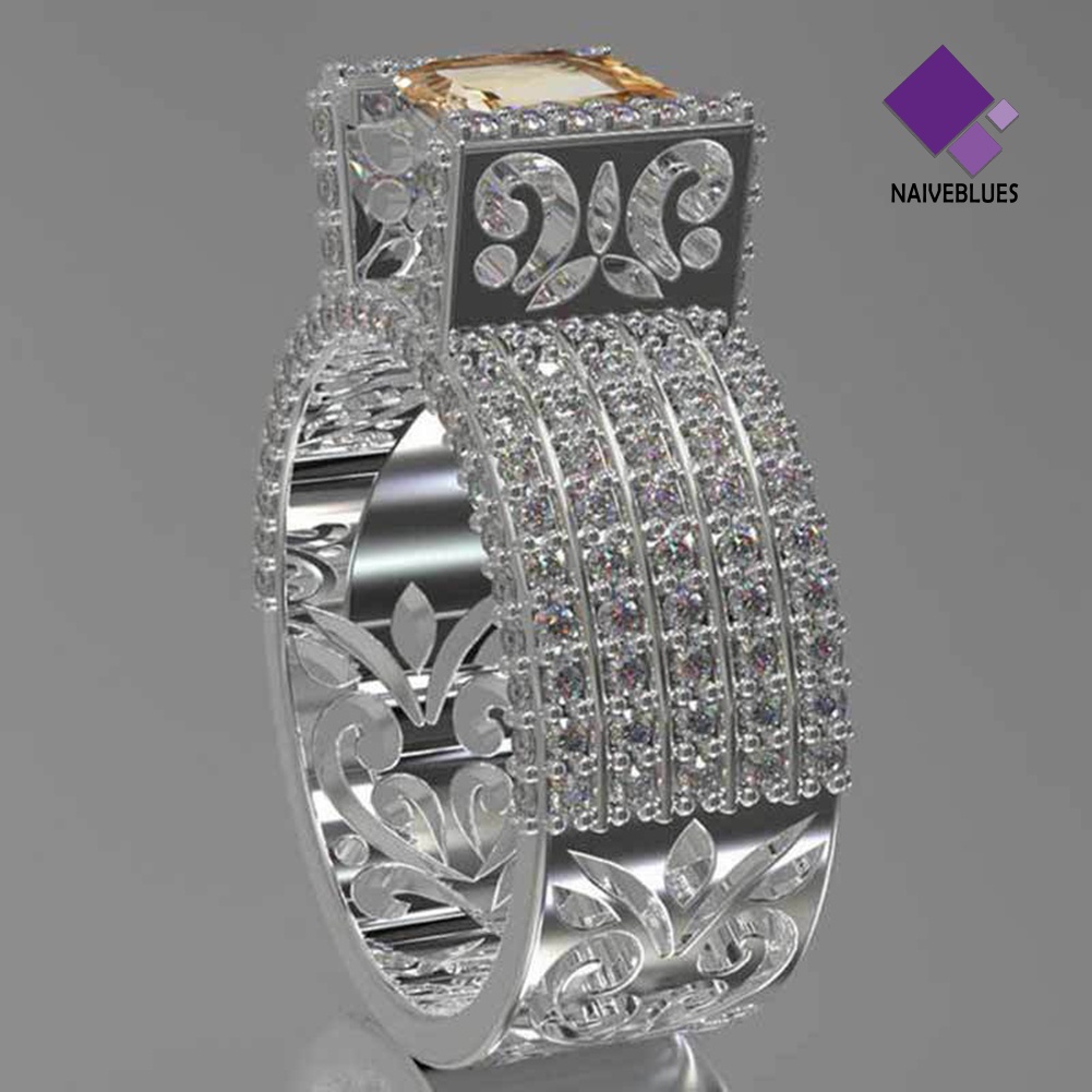 &lt; Naiveblues &gt; Fashion Wanita Berongga Kerawang Zirkon Berlian Imitasi Jari Cincin Pengantin Hadiah