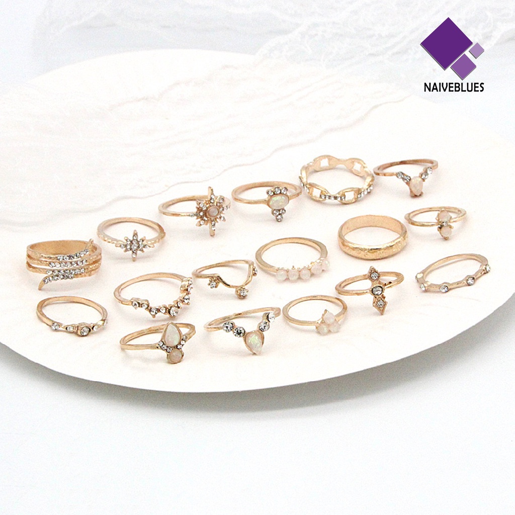 &lt; Naiveblues &gt; 17Pcs/set Bohemian Sederhana Dapat Ditumpuk Berlian Imitasi Midi Ring Knuckle Ring Aksesori