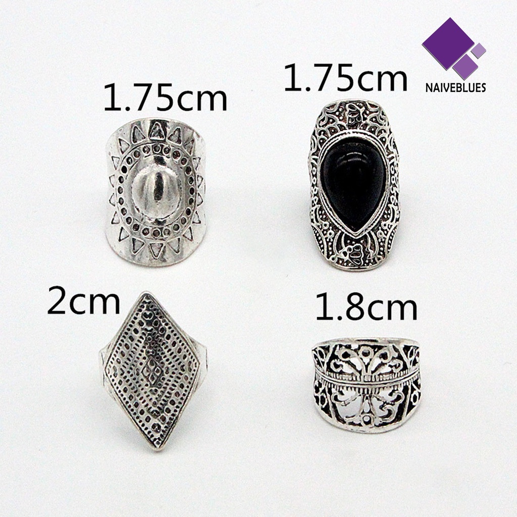 &lt; Naiveblues &gt; 4Pcs/Set Cincin Unisex Gaya Bohemian Tahan Aus Cincin Ringan Super Keren Untuk