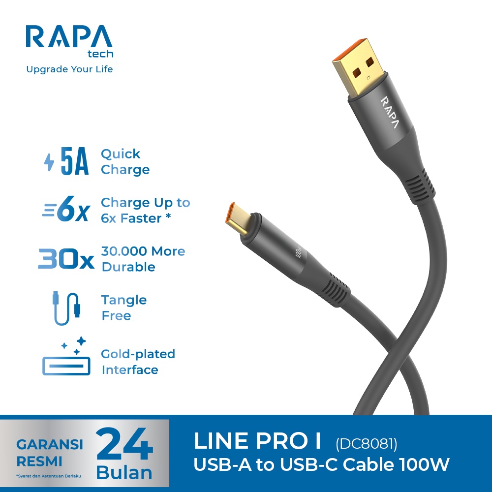 Original RAPAtech Kabel Data Fast Charging Type C/Micro Usb/Lightning/ Usb C to C/C to Lightning