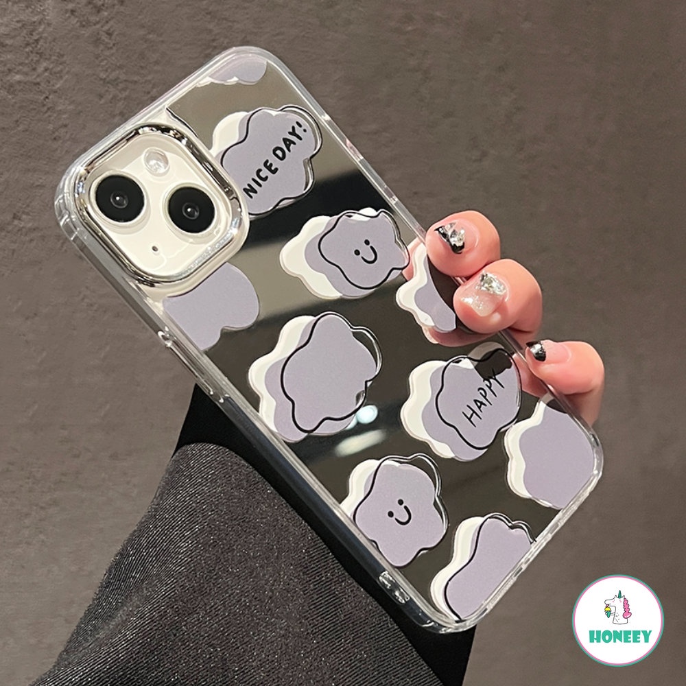 IPHONE Korea INS Cute Cloud Smile Phone Case Kompatibel Dengan Iphone13 12 14 11 Pro Max 14 12 Pro Fashion Cermin Shockproof Lembut Penutup Belakang