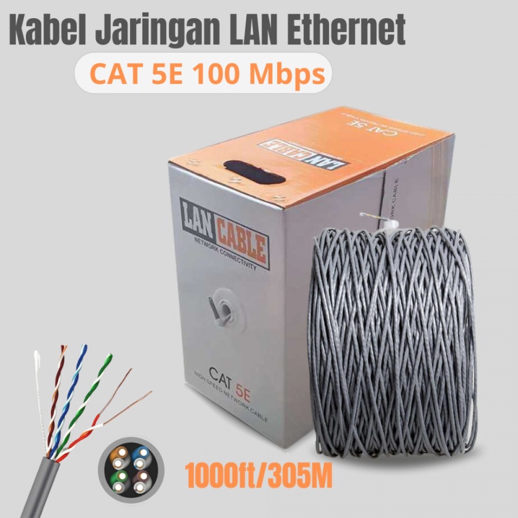 BELNET Kabel Jaringan LAN Ethernet CAT 5E 100 Mbps Support 1000ft/305M-BEL UA5