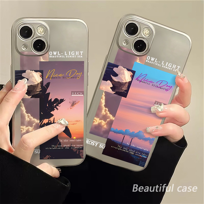 IPHONE Sunset Soft Electroplate Case Kompatibel Untuk Iphone14 13 12 11 Pro XS Max XR X8+76S Plus Casing Mini TPU Silikon Shockproof Phone Cover