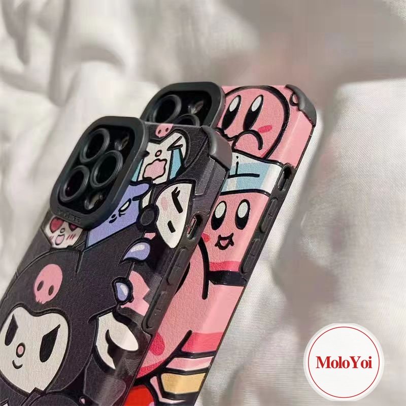 IPHONE Casing Ponsel Tekstur Kulit Mewah Tahan Guncangan Kompatibel Untuk Iphone11 14 12 13 Pro Max8 7 Plus XR XS X MAX 7Plus Kartun Imut Kuromi Kirby Sarung Tpu Silicon Lembut