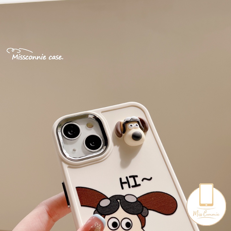 Kartun Wallace Dan Gromit Electroplate Case Kompatibel Untuk IPhone 7plus 11 Pro Max7 8 Plus XR 12 14 13 Pro MAX X 8plus XS MAX 3D Anjing Lucu Plating Bingkai Lensa Logam Soft Cover