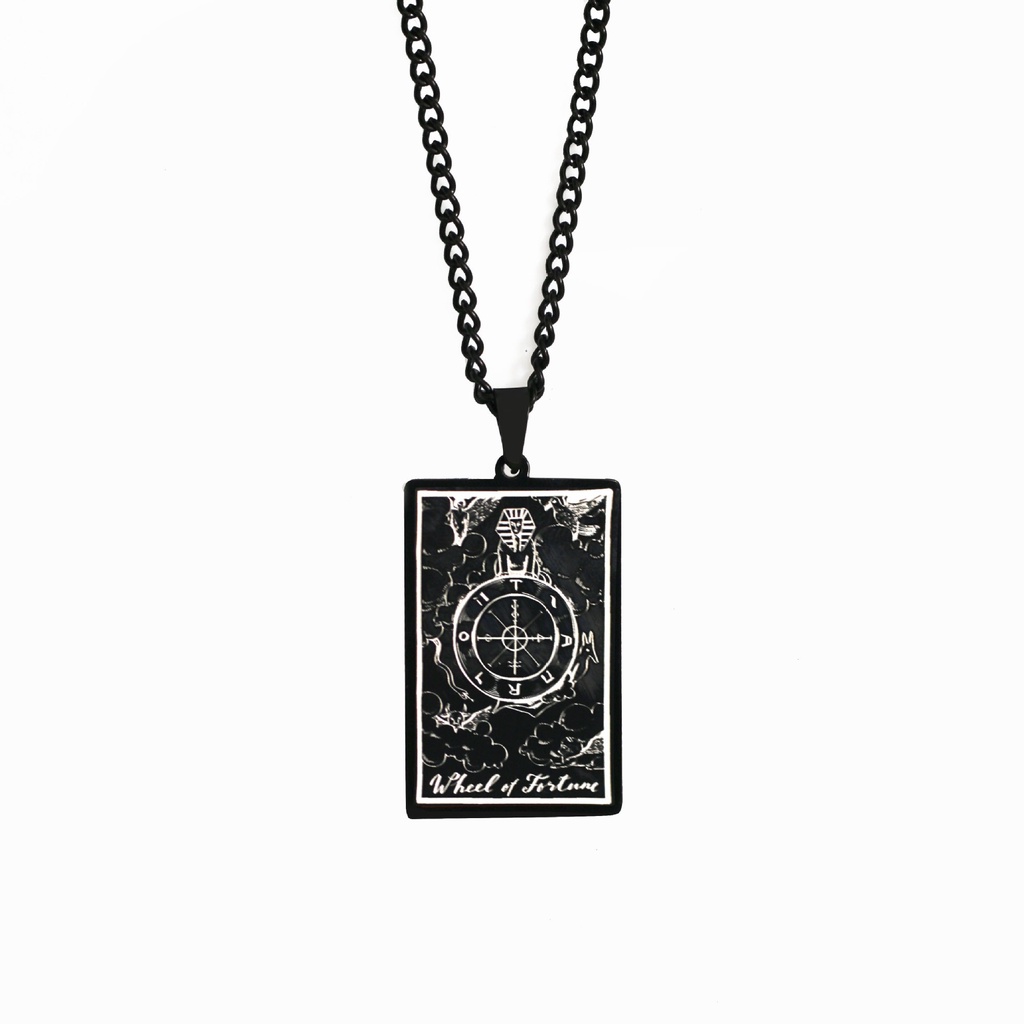 [Kalung X C] Emas &amp; Perak Baru Hip-hop Punk Retro Grand Alcana Tarot Wheel of Fortune ​​Kalung titanium Steel Liontin Anti Karat Untuk Perhiasan Hadiah Liburan Pria Dan Wanita