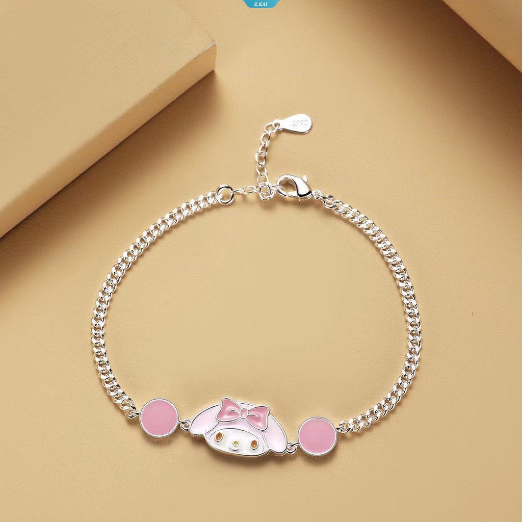 Sanrio Ornamen My Melody Gadis Gelang Dengan Rantai Putih Tembaga Perak Liontin Fashion Lucu Trendi Gadis Perhiasan Aksesoris Hadiah [ZK]