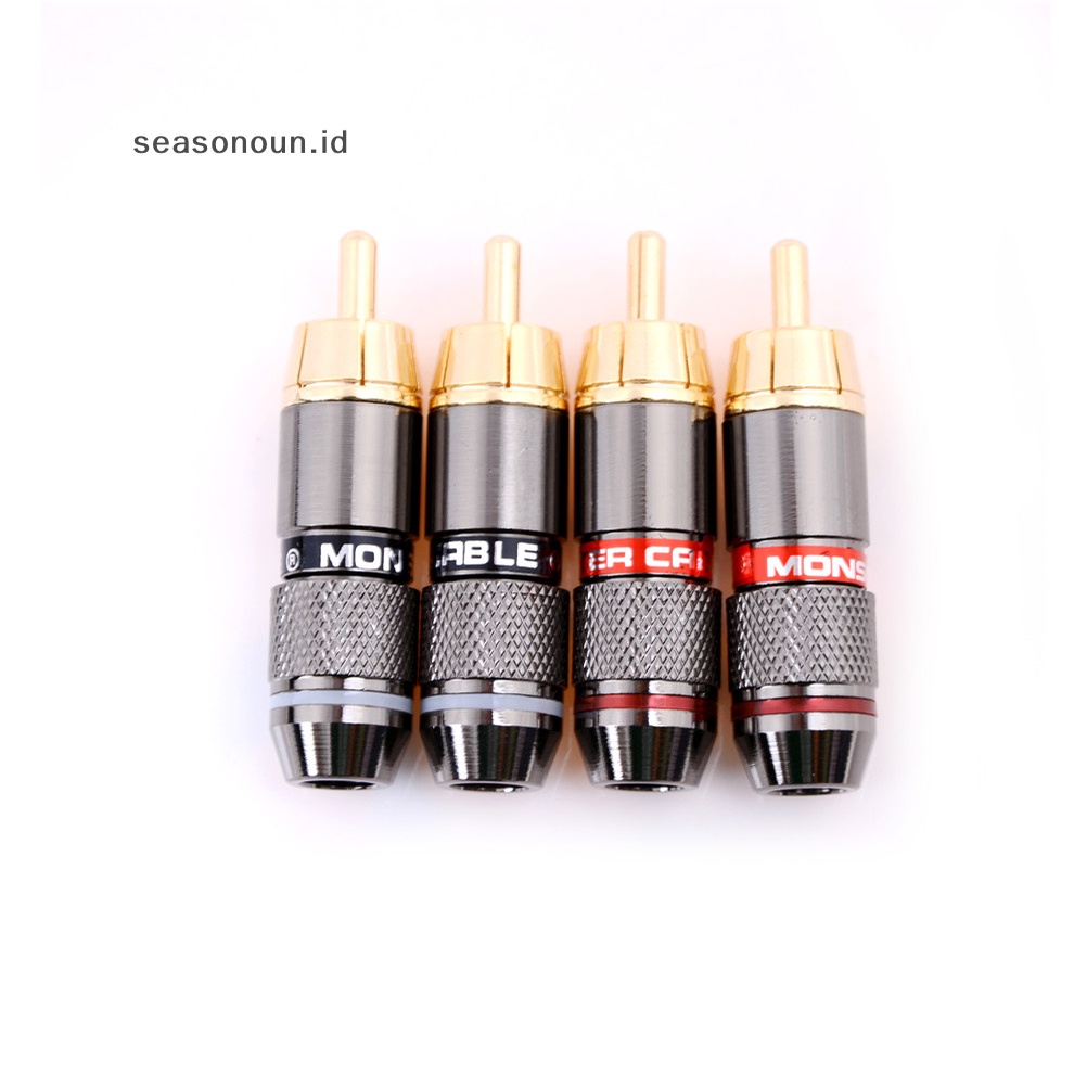Seasonoun 4pcs RCA Hi-Fi Konektor Audio Plug Male Tembaga Lapis Emas.