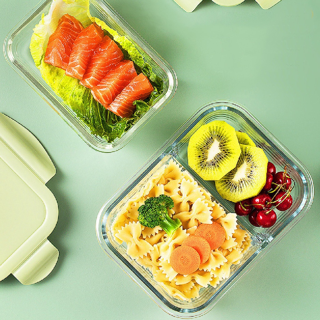 Kotak Makanan Glass Lock Tahan Panas - Lunch Box Microwave - Kotak Makanan Kaca -Lunchbox 2 Kolom 3 Kolom