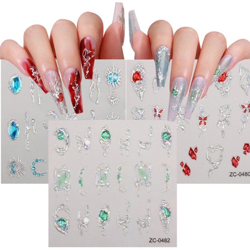 Sa Stiker Nail Art Stiker Kuku 5D Self-Adhesive Heart Nail Stickers Untuk Wanita