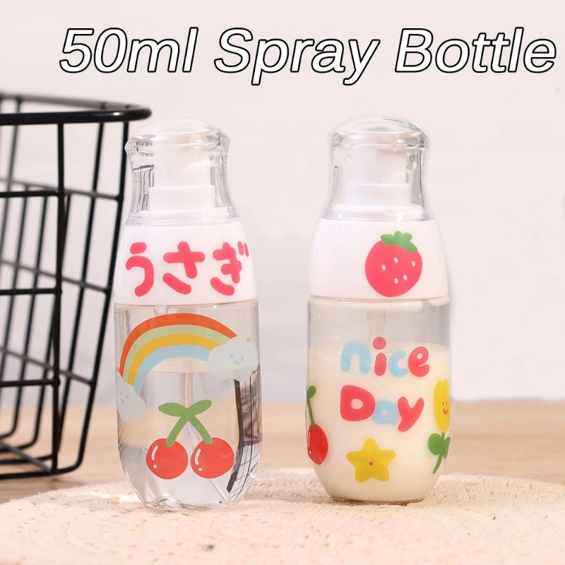 50ml Lucu Portabel Lotion Refill Bottle Transparan Reusable Liquid Sub-Botoltling Botol Semprot Isi Ulang Dengan Stiker Wadah Kosmetik Atomizer Travel Tool