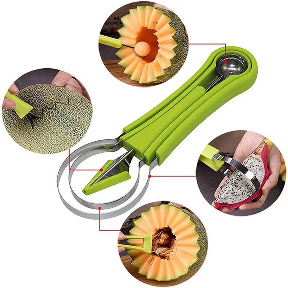 Set Pemotong Buah Bahan Stainless Steel Dengan 3in1 Fruit Scoop And Baller Portable Alat Dapur Untuk Mengiris Dan Mengiris Buah