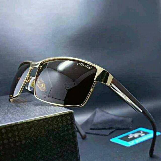 Bayar Di Tempat Sunglass Kacamata Pria Police P24 / P 24 Lensa Polarized Original kaca mata Gold man