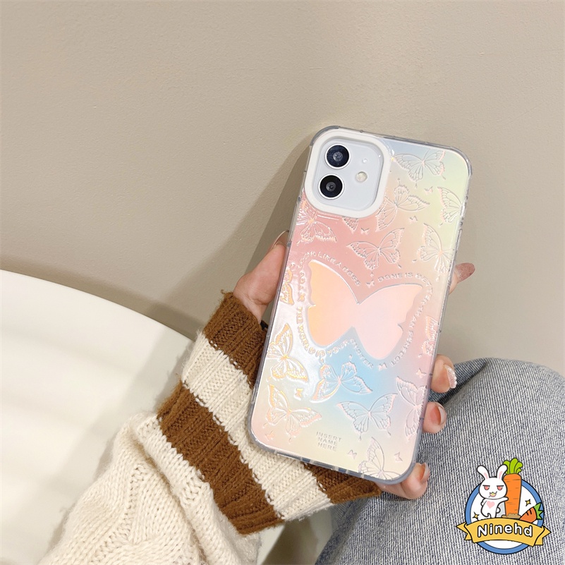 IPHONE Casing Kompatibel Untuk Iphone14 13 12 11 Pro Max X Xr Xs Max8 7 Plus SE 2020 Luxury Metal Laser Butterfly Phone Case Clear Shockproof Bumper Soft Case Lensa Full Cover Pelindung