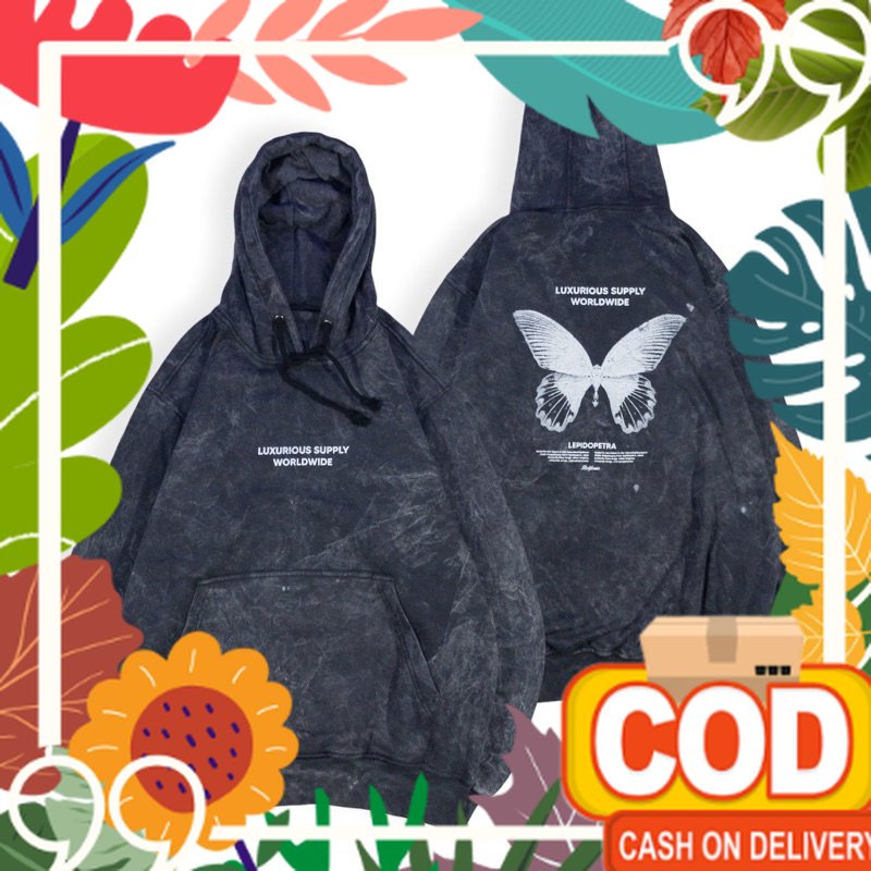 JAKET HOODIE GRAPHIC WASHED LUXURIOUS "BUTTERFLY" [HDW 525]/ Kualitas Premium