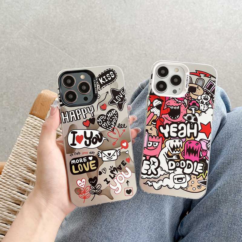 Creative Cartoon Love Word Soft Case HP iP iPhone 14 13 12 Pro Max 11 Matte FTD Casing Apple