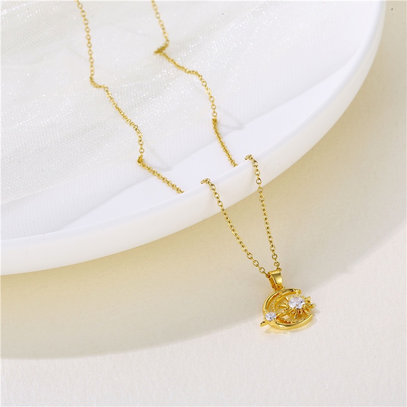 Kalung Emas Asli Kadar 375 Diamond Inlaid Star Moon Pendant Necklace Festival Hadiah yang indah Girl Perhiasan Hadiah XL23007