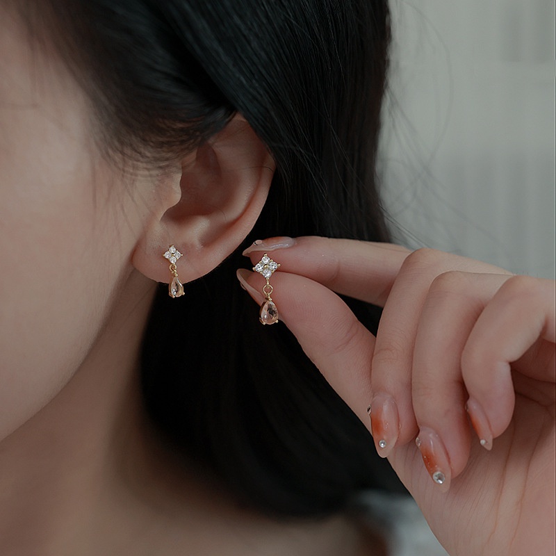 S925 Perak Pin Zirkon Drop Anting-Anting Untuk Wanita Korea Ins Fashion Perak Anting Mini Berlian Clover Earrings Aksesoris Fashion Wanita