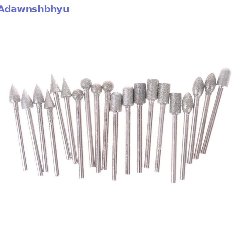 Adhyu 20Pcs 3mm Shank Diamond Grinding Burr Drill Bits Sets Untuk Perhiasan Rotary Tools ID