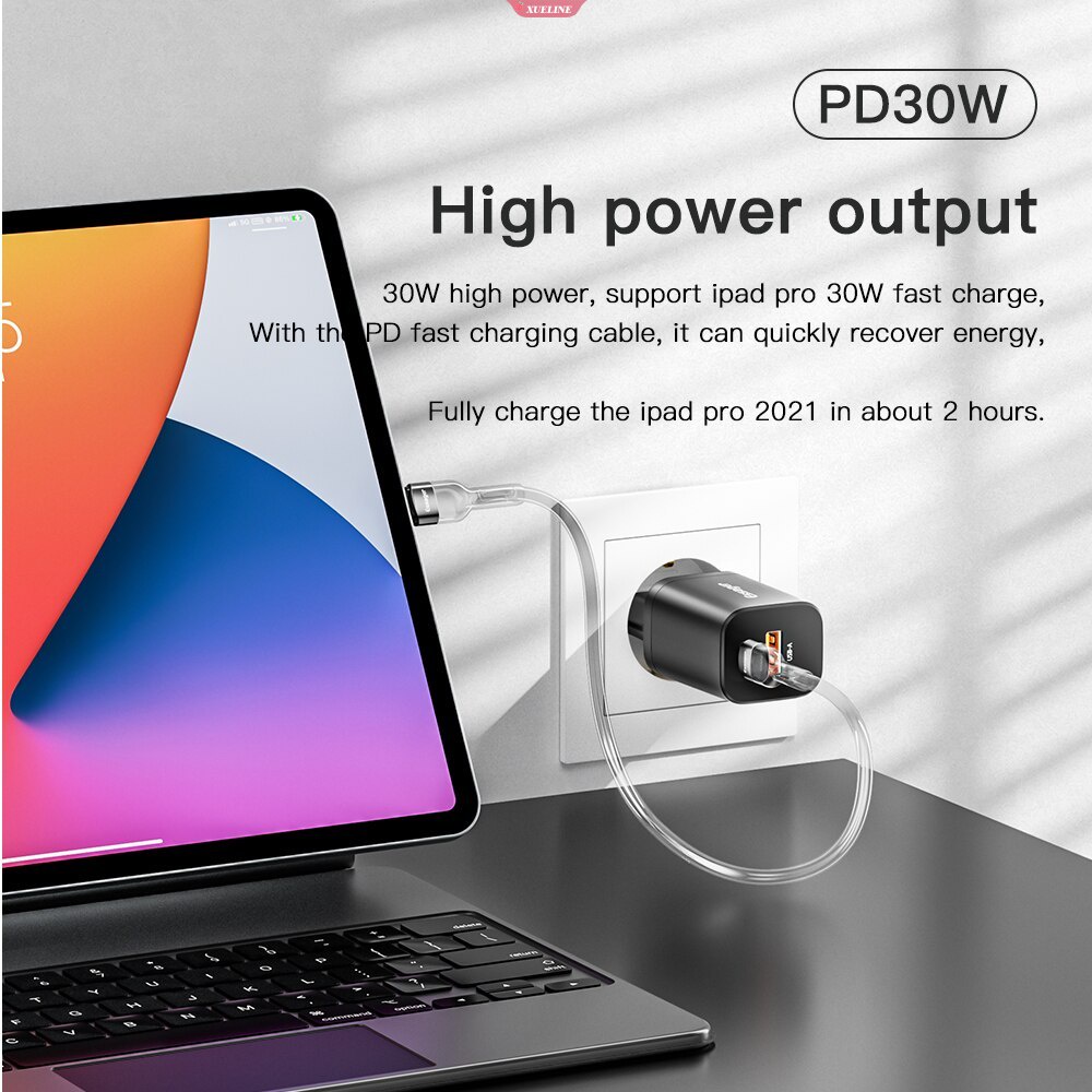 IPHONE Essager USB Type C Fast Charger 30W QC PD 3.0 Dual Port Adaptor Mini Portable Untuk Iphone14 13 12 IPad Xiaomi Fast Wall Chargers [WOW]