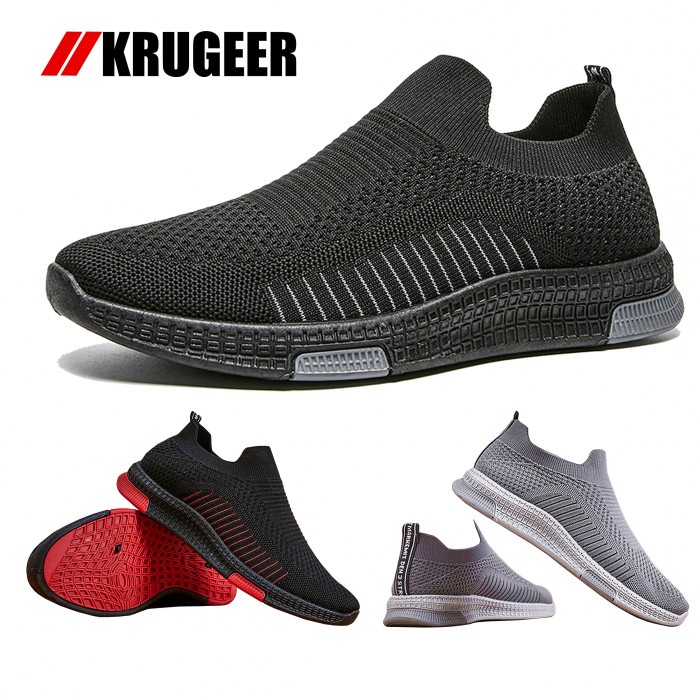 (COD) Krugeer Sepatu Pria Sneakers Impor Slip On Kasual dan Sporty KG-002 - HitamList Putih, 39