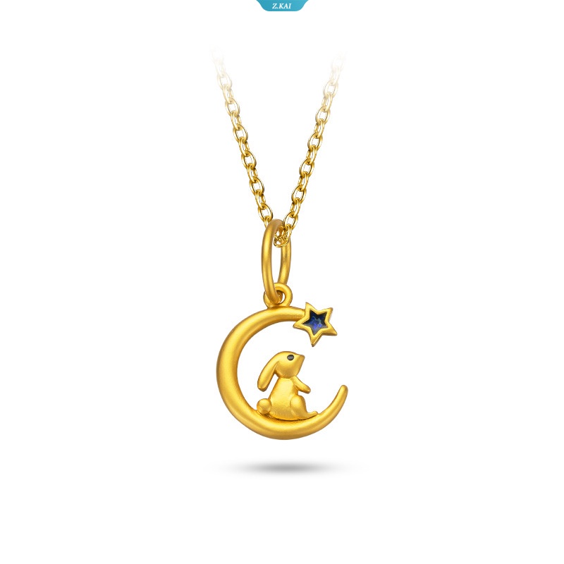 Indah Dan Lucu Batu Alam Kelinci Hijau Kecil Kalung Fashion Warna Emas Bulan Kelinci Liontin Wanita Teman Pesta Kalung [ZK]