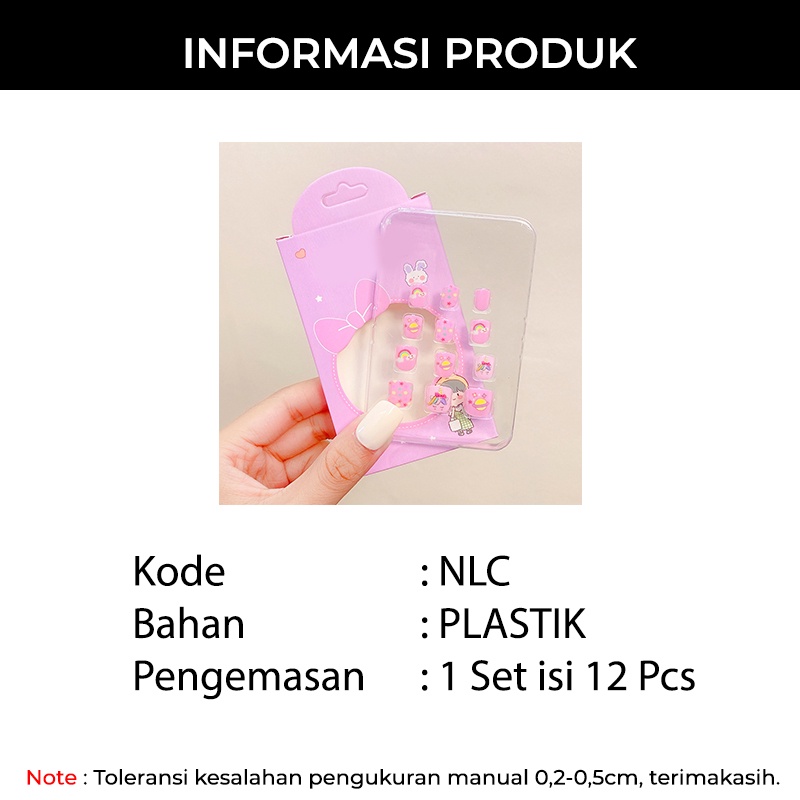 Kuku Palsu Nail Art Anak Motif Kartun Lucu Warna Warni 1 Set 12 Pcs Aksesoris Hiasan Jari Perempuan Import NLC