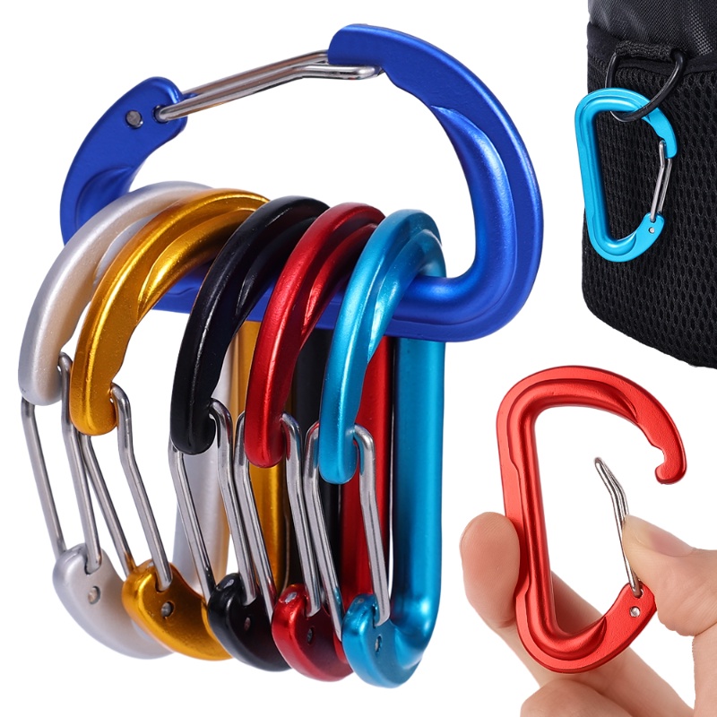 6warna Carabiner Gunung Paduan Aluminium Profesional Tipe D/Ketahanan Aus Luar Ruangan Hiking Buckle Hook