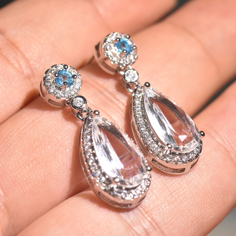 Goldkingdom Fashion Perhiasan Aksesoris Ready Stock Hias Berlian Merah Muda Tetesan Air Pear Berbentuk Anting-Anting Morgan Topaz Anting Perempuan