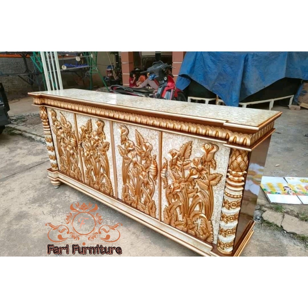 Buffet Mewah Motif Emas / Buffet Jati / Buffet Minimalis / Buffet Tv / Buffet Ukir Jati Jepara
