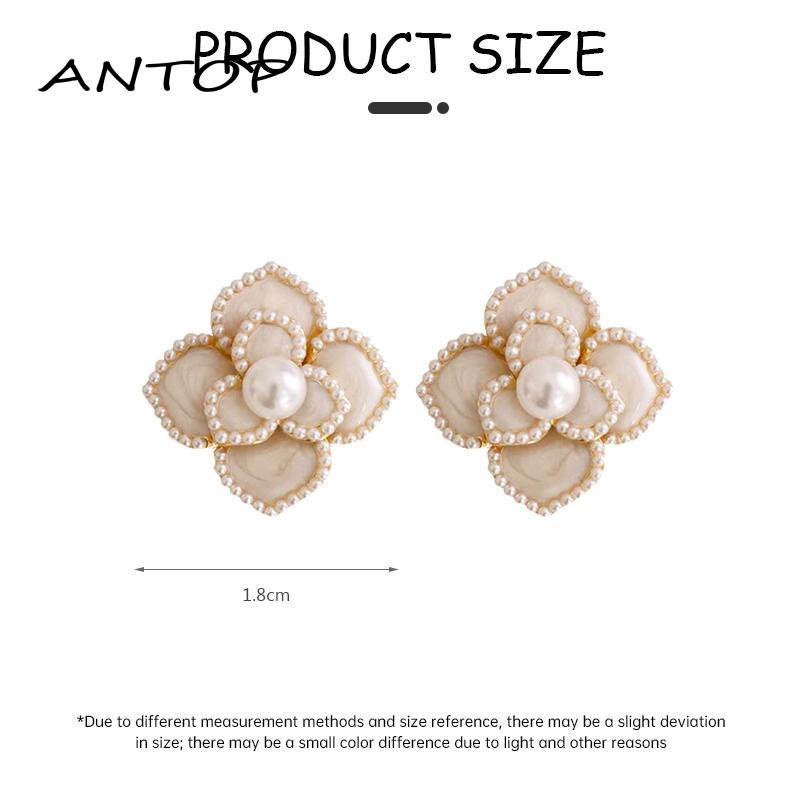 [Yumna] Anting Vintage Gaya Perancis Mutiara Anting Bunga Camelia Elegan Ringan Anting Mewah