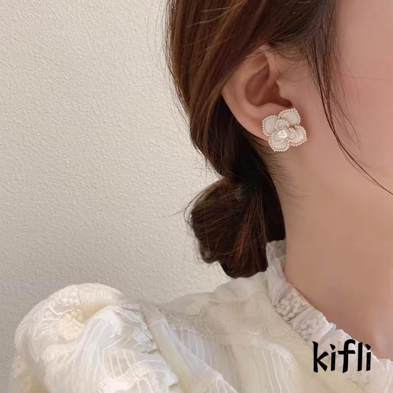 [KD] Anting Vintage Gaya Perancis Mutiara Anting Bunga Camelia Anting Elegan Ringan Mewah