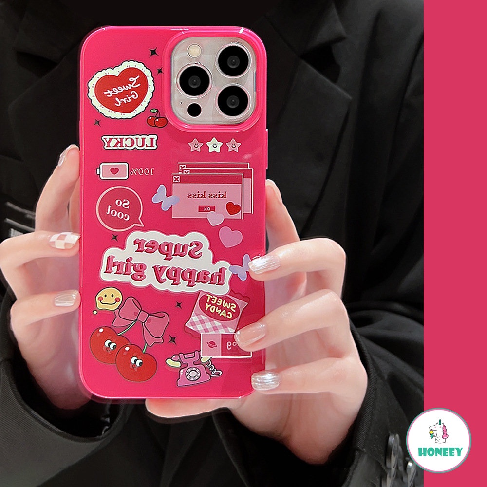 IPHONE Cute Sweet Cherry Cover Case Untuk Iphone12 14 13 11 Pro Max XS XR 7 8Plus Pink Motif Kartun Melindungi Ponsel Hp Kamera Shockproof Lembut