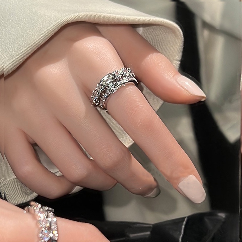 Zirkon Pembukaan Cincin Aksesoris Pasang Cahaya Mewah Temperamen Fashion