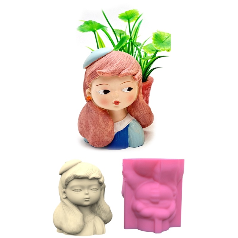 Siy Cetakan Silikon Gadis Lucu Cetakan Planter Flower Girl Cetakan Resin Pot Bunga Untuk DIY