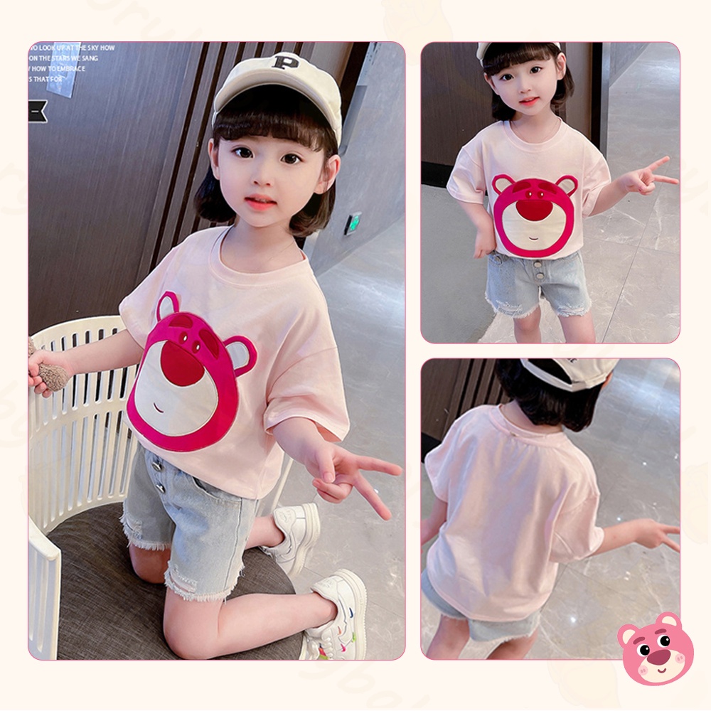 Ivorybaby Pinky bear T-shirt Kaos anak perempuan katun Baju anak cewek