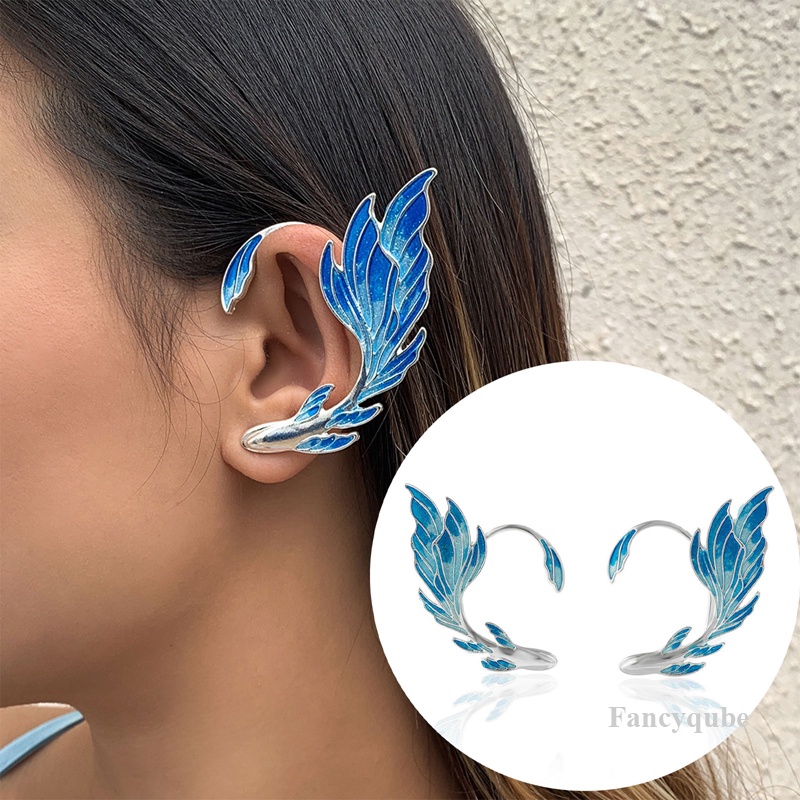 1pasang Anting Peri Manset Telinga Elf Bahan Metal Warna Biru Gaya Anime Untuk Wanita
