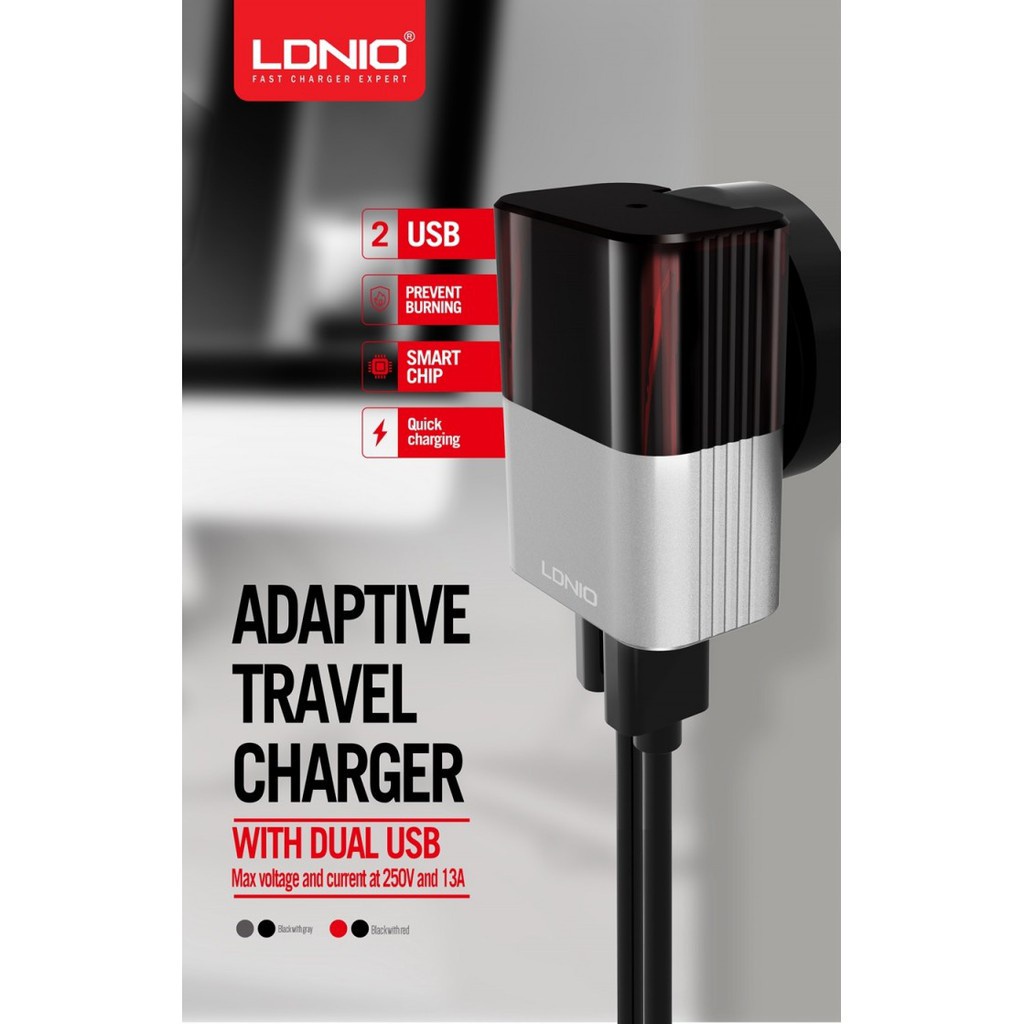 LDNIO A2206 Mini Adaptive Travel Charger Dual USB Port Auto-ID 2.4A