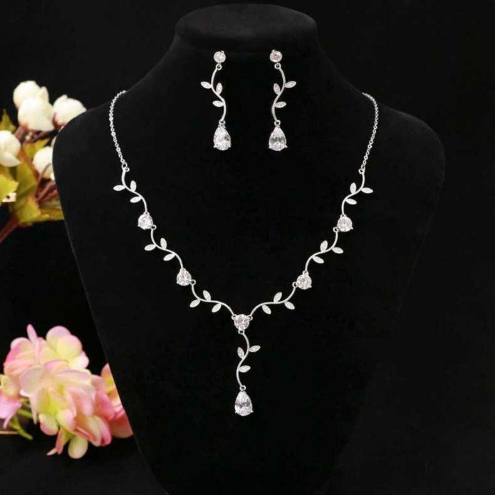 Fishstick Set Perhiasan Pernikahan Kepribadian Mewah Necklacechain Jewelry Accessories Daun Bentuk Cabang Gaya Korea Choker Anting Mutiara