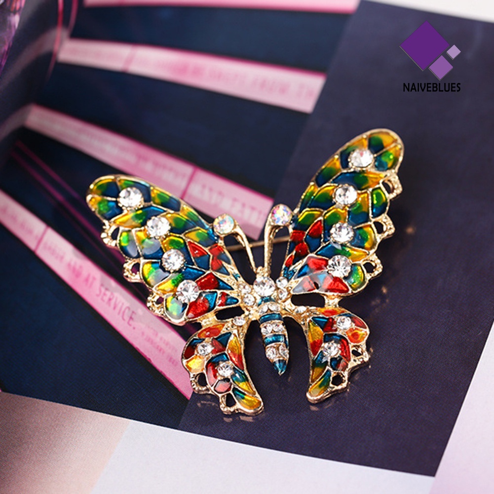&lt; Naiveblues &gt; Kupu-Kupu Bergaya Berlian Imitasi Bertatahkan Enamel Alloy Bros Pin Lencana Pakaian Dekorasi
